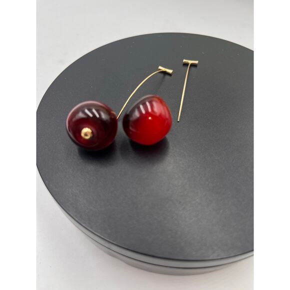 Anthropologie Resin Cherry‎ Fruit Dangle Threader Earrings - Picture 7 of 9
